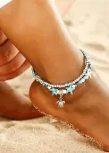 Modlily Cyan Round Layered Beads Detail Anklet - One Size