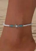 Modlily White Sea Turtle Design Polyresin Anklet - One Size