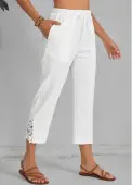 Modlily White Patchwork Elastic Waist High Waisted Pants - S