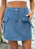 Modlily Denim Blue Button Shift Dress Short Skirt - 2XL