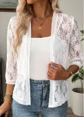 Modlily White 3/4 Sleeve Lace Light Cardigan - M
