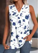 Modlily White Breathable Floral Print Sleeveless V Neck Tank Top - XXL