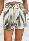 Modlily White Drawstring Striped Elastic Waist High Waisted Shorts - XL