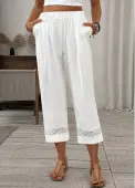 Modlily White Lace Straight Leg Elastic Waist High Waisted Pants - 2XL