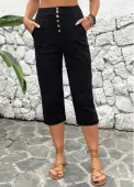 Modlily Black Button Detail High Waisted Pants - M