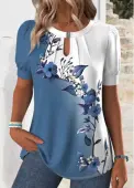 Modlily White Cut Out Floral Print Short Sleeve T Shirt - XXL