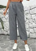 Modlily Black Striped Straight Leg Elastic Waist Mid Waisted Pants - L