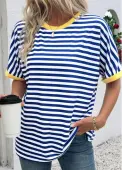 Modlily Blue Striped Short Sleeve Round Neck T Shirt - M