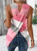 Modlily Pink Criss Cross Striped Sleeveless Round Neck Tank Top - L