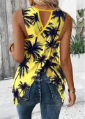 Modlily Neon Yellow Tropical Plants Print Sleeveless Tank Top - M