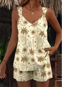 Modlily Light Camel Tropical Plants Tank Top and Shorts - XL