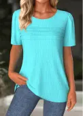 Modlily Cyan Short Sleeve Round Neck T Shirt - L