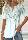 Modlily Mint Green Tuck Stitch Floral Print T Shirt - M