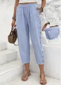 Modlily Light Blue Striped Straight Leg Elastic Waist Pants - XL