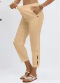 Modlily Light Coffee Elastic Waist High Waisted Pants - S