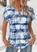 Modlily Dusty Blue Cut Out Tie Dye Print T Shirt - L