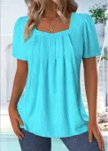Modlily Cyan Short Sleeve Square Neck T Shirt - M