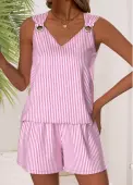 Modlily Pink Striped Sleeveless V Neck Tank Top - M