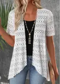 Modlily White Patchwork Short Sleeve Cardigan and Tank Top - L