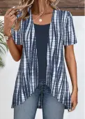 Modlily Plus Size Navy Patchwork Fake Two Piece Twinset - 1X