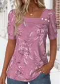 Modlily Dark Reddish Purple Asymmetry Floral Print T Shirt - XL