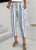 Modlily Navy Geometric Print Elastic Waist High Waisted Pants - M