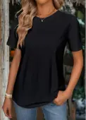 Modlily Black Short Sleeve Round Neck T Shirt - L