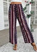 Modlily Dark Coffee Geometric Print Wide Leg Elastic Waist Pants - S