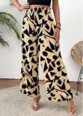 Modlily Light Camel Geometric Print Wide Leg Elastic Waist Pants - M