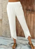 Modlily White Elastic Waist High Waisted Pants - 2XL