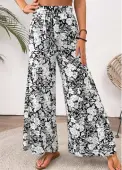 Modlily White Floral Print Wide Leg Elastic Waist Pants - S
