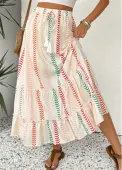 Modlily Beige Geometric Print A Line Elastic Waist Maxi Skirt - M
