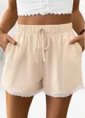 Modlily Light Camel Straight Leg Elastic Waist High Waisted Shorts - L