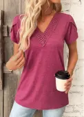 Modlily Dark Reddish Purple Short Sleeve V Neck T Shirt - XL