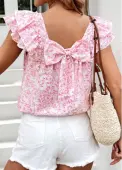 Modlily Pink Floral Print Short Sleeve Square Neck T Shirt - XXL
