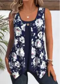 Modlily Navy Floral Print Sleeveless Tank Top and Camsiole - M