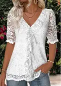 Modlily Beige Short Sleeve V Neck Blouse - M