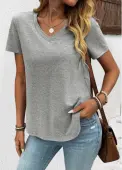 Modlily Grey Short Sleeve V Neck T Shirt - M