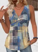Modlily Multi Color Geometric Print Sleeveless V Neck Tank Top - L
