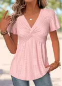 Modlily Light Pink Short Sleeve V Neck T Shirt - XL