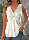 Modlily Beige Sleeveless V Neck Tank Top - XXL