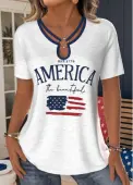 Modlily American Flag White Short Sleeve T Shirt - S