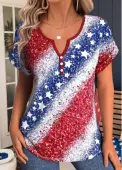 Modlily Blue American Flag Print Short Sleeve T Shirt - M