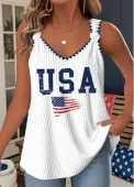 Modlily White American Flag Print Strappy V Neck Tank Top - S