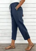 Modlily Navy Straight Leg Elastic Waist Mid Waisted Pants - S
