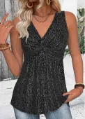 Modlily Black Sleeveless V Neck Tank Top - M