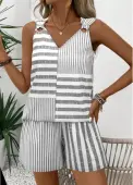 Modlily Grey Striped Sleeveless V Neck Tank Top and Shorts - XL