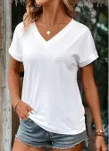Modlily White Short Sleeve V Neck T Shirt - L