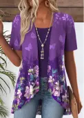Modlily Purple Ombre Short Sleeve Fake Two Piece Twinset - M