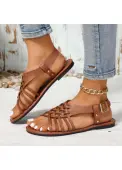 Modlily Dark Coffee Faux Leather Peep Toe Falt - 37